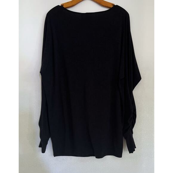 Athleta Ruched Sleeve T- Shirt Women L Black Thumb Hole Lightweight Athletic - Picture 3 of 11